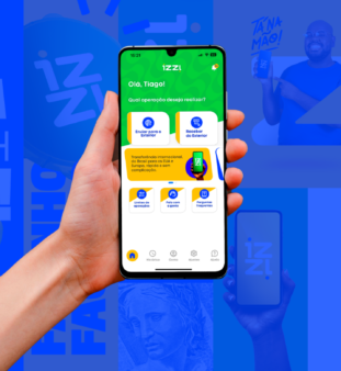 Mão segurando o celular com a tela mostrando o IZZI, o melhor app para receber do exterior.